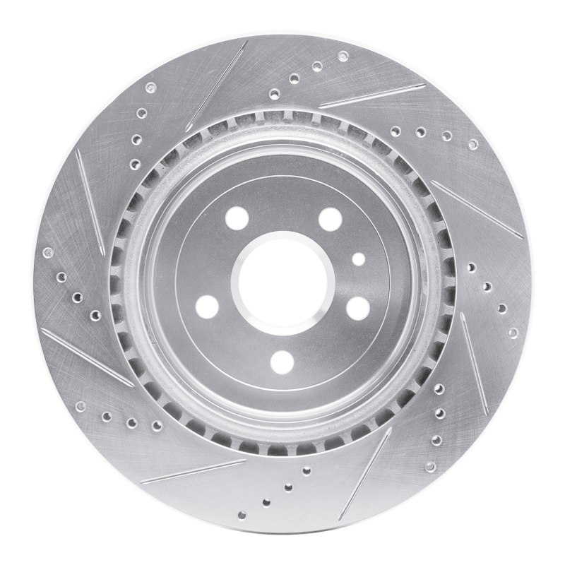 Cadillac CTS Brake Rotor (1) - Rear Right - R1 Concepts - Drilled & Slotted - Silver - `09-`24